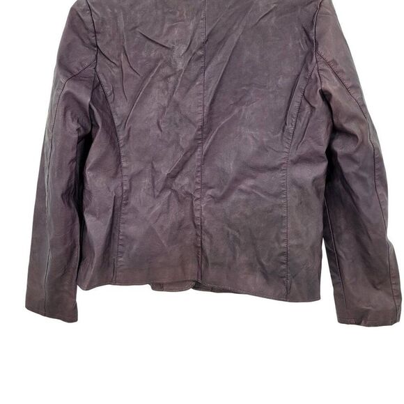 Womens Oxblood Vegan Faux Leather Jacket Sz L Eggplant Purple Blazer Button Up - Picture 9 of 10